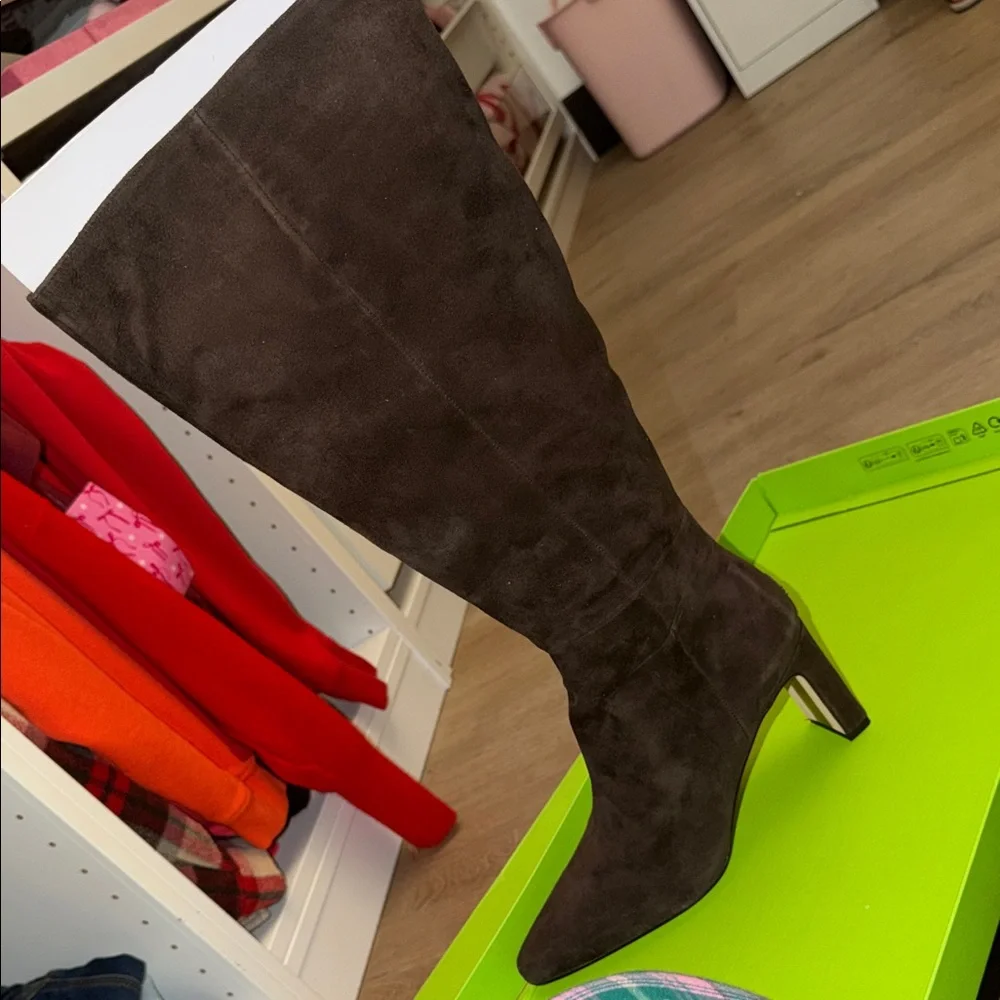 Sam Edelman Sylvia  Wide Calf Knee High Boot color chocolate brown suede 6m